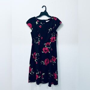 Dressystar Women's  Floral Black Dress with Red Roses